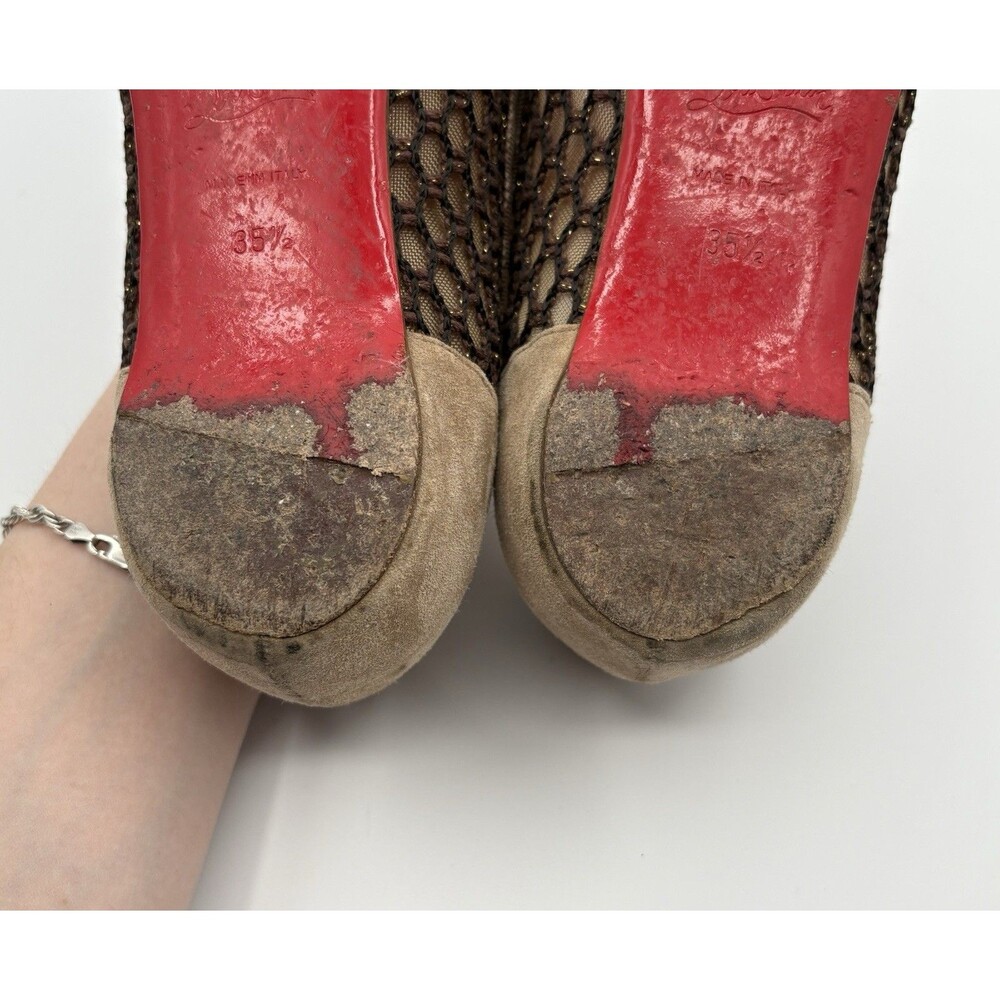 Christian Louboutin Brown Suede & Mesh Flats w/ Tortoise Spikes Sz EU 35.5 - Picture 10 of 12